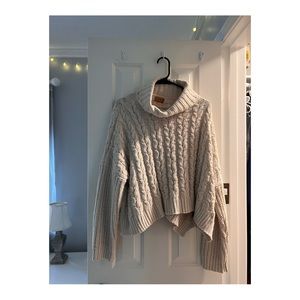 Cropped Knit Cowl Neck Sweater